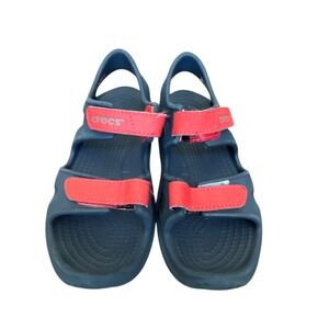 Crocs Crocband‎ Kids 1 Unisex Blue Red Sandal Adjustable Straps
